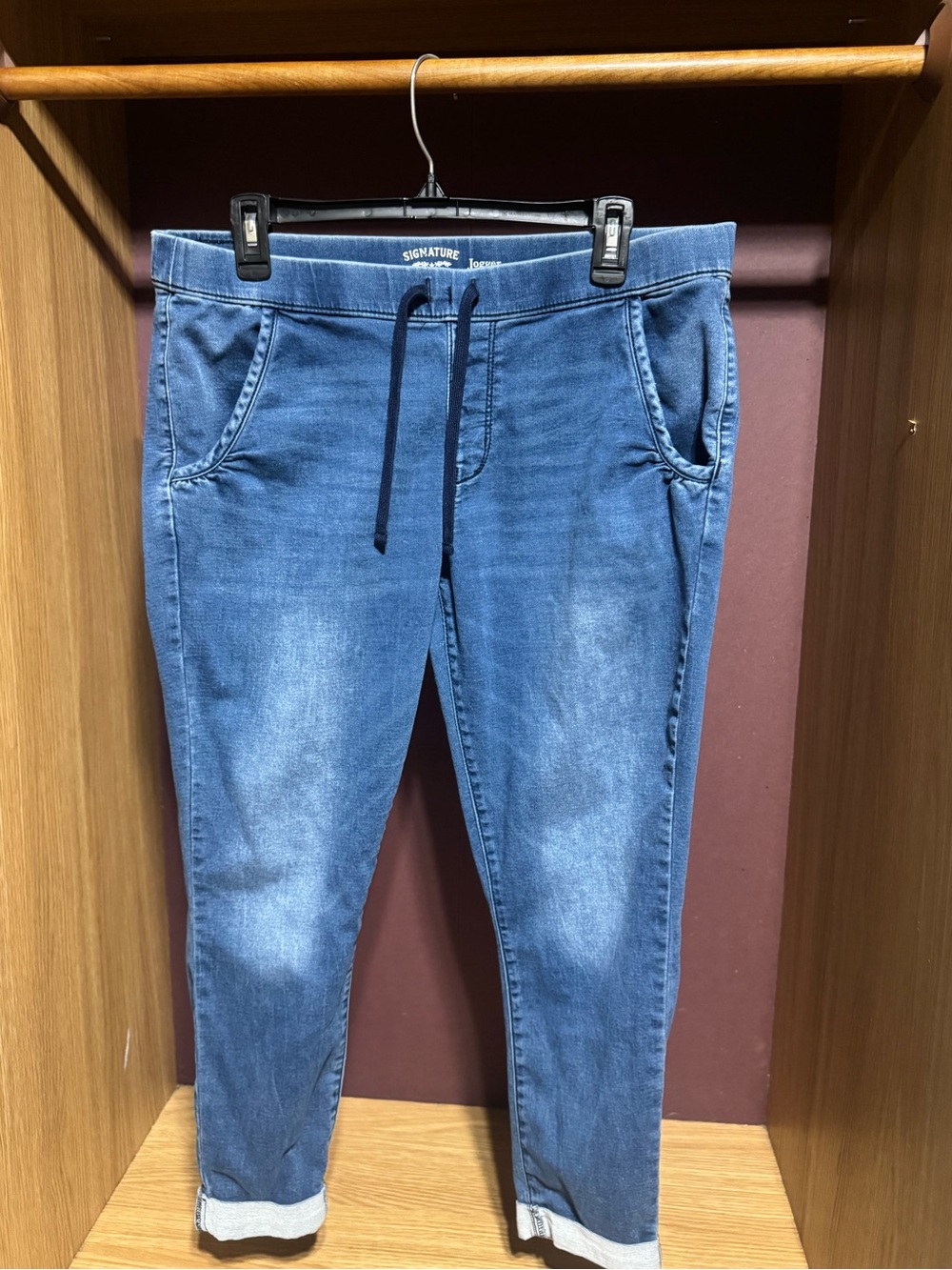 Signature Levi Strauss Pull On Denim Jogger Jeans Size 12 W31 Blue